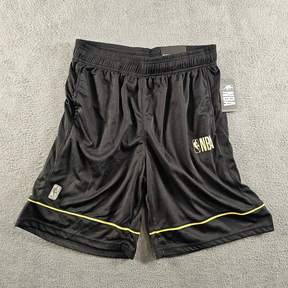 NBA Mens Basketball Shorts Black Mesh Gold‎ Logo Athletic Large NEW